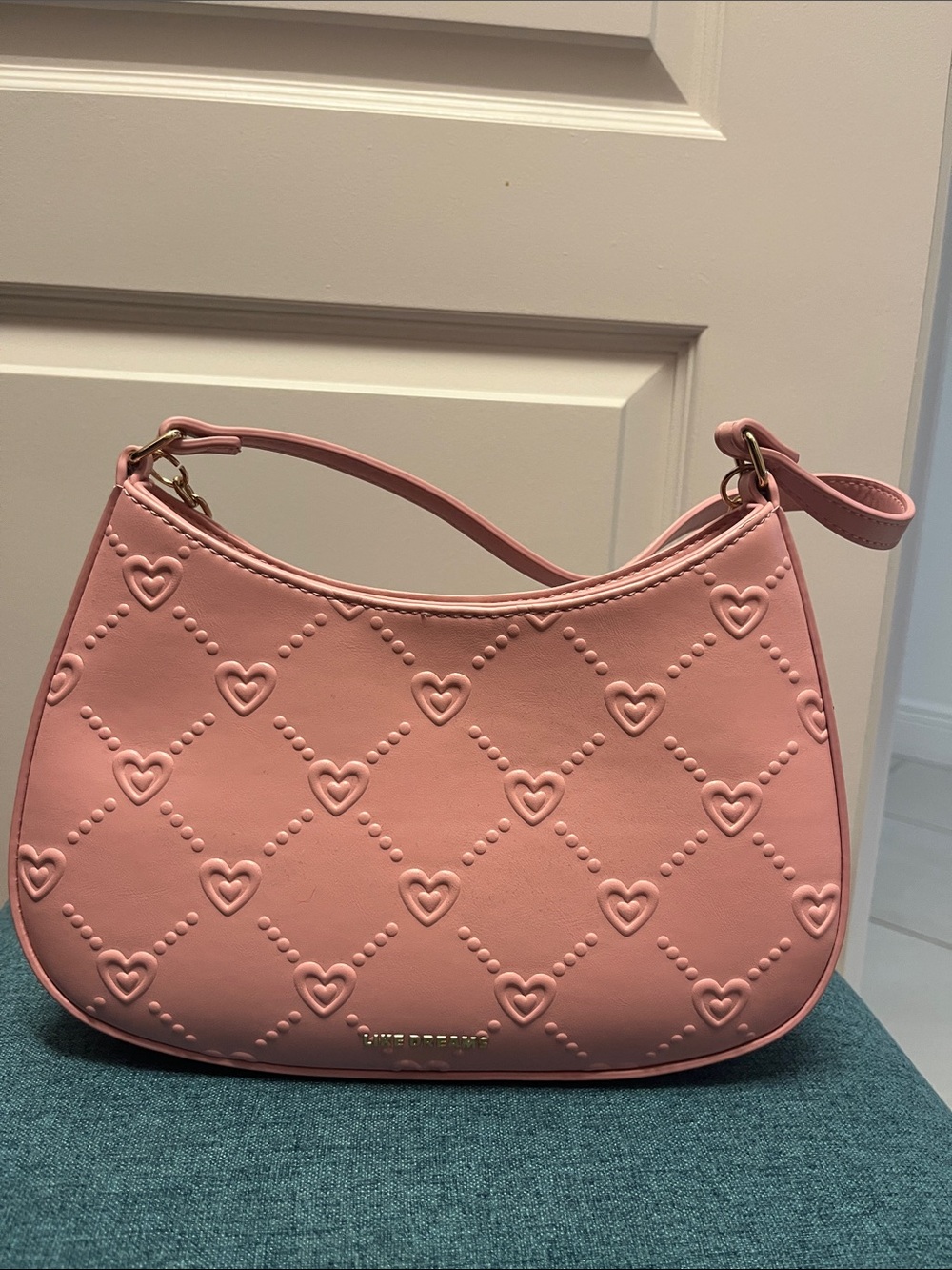 Ted Baker Pink Quilted Heart Shoulder Bag with Gold Accent